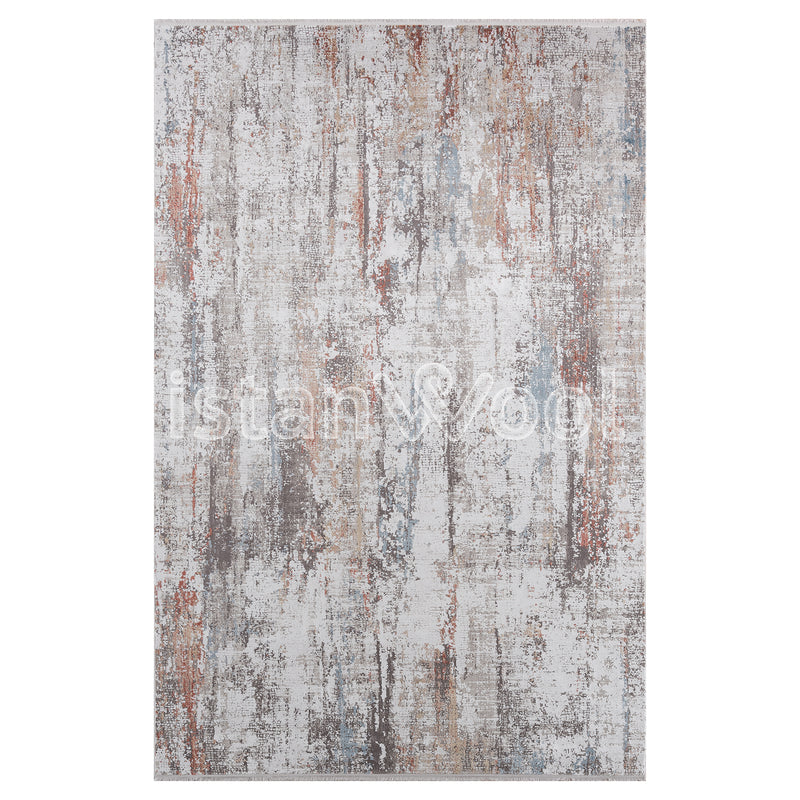 Alfombra Grande Moderna, Gruesa, Pelo con Relieve, Color Gris con Naranja. Colección Bebek.