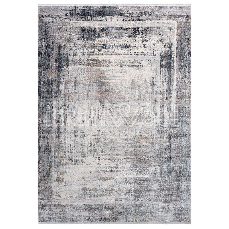 Alfombra Grande Moderna, Gruesa, Pelo con Relieve, Color Gris con Café. Colección Bebek.