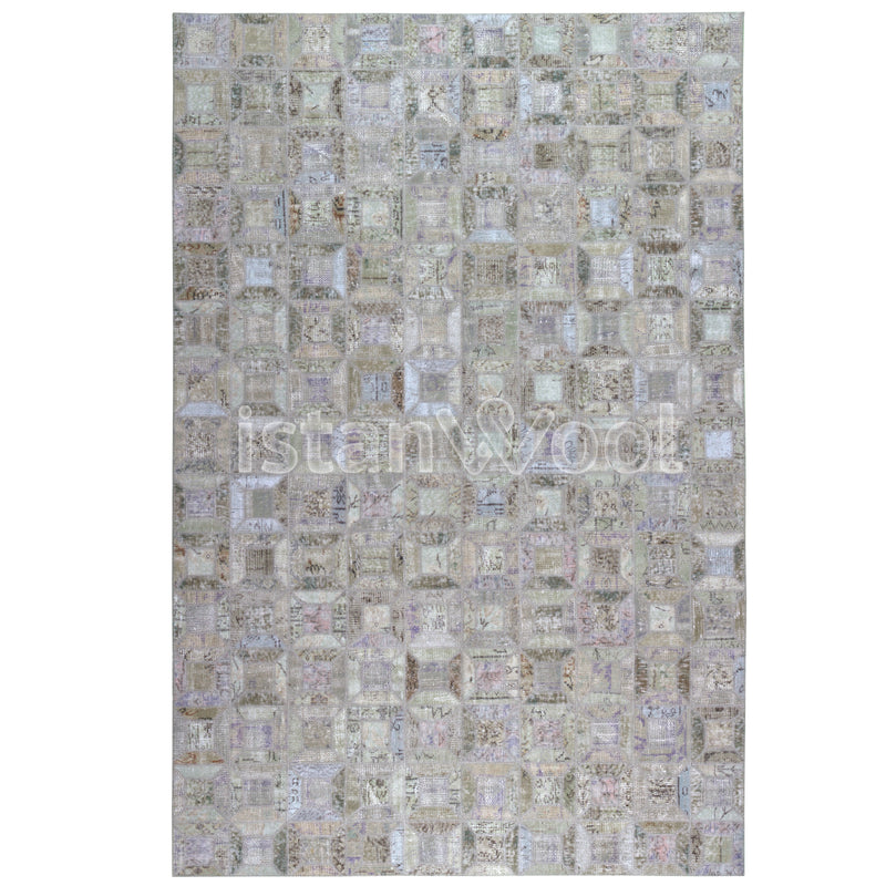 Alfombra Patchwork de Lana Hecha a Mano, Gruesa, Color Beige. Colección Kadikoy.