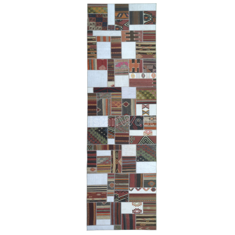 Alfombra Kilim Patchwork de Alto Trafico, Color Blanca con Café. Colección Balat