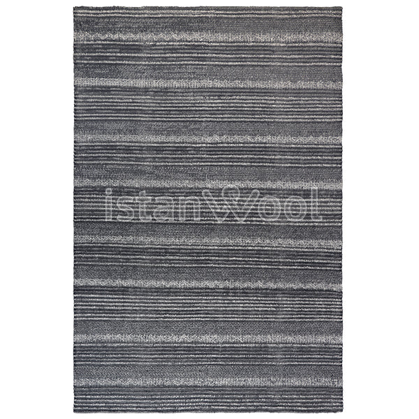 Alfombra Kilim Moderna de Lana Hecha a Mano, Color Blanca con Negro. Colección Makalu