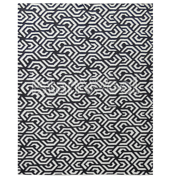 Alfombra Kilim Moderna de Lana Hecha a Mano, Color Blanca con Negro. Colección Makalu