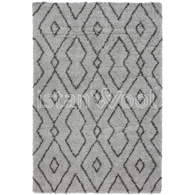 Alfombra Moderna Tipo Shaggy, Gruesa, Pelo Largo, Color Gris. Colección Shaggy.