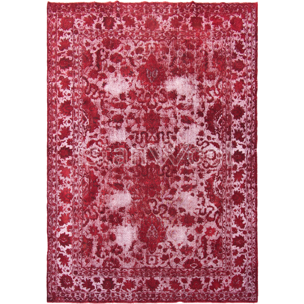 Alfombra Vintage de Lana Hecha a Mano con Nudos, Color Rojo. Colección Kalamis