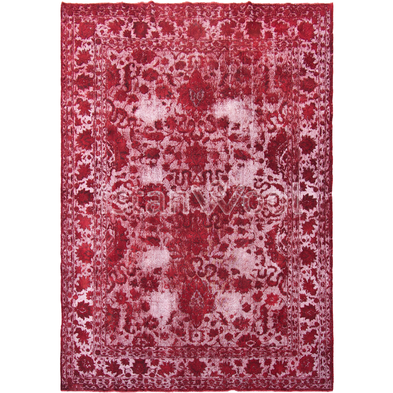 Alfombra Vintage de Lana Hecha a Mano con Nudos, Color Rojo. Colección Kalamis