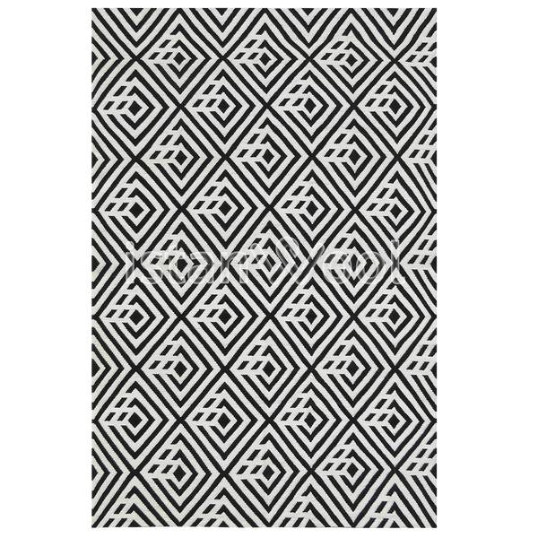 Alfombra de Lana Hecha a Mano Kilim Moderna, Gruesa, Blanca con Negro. Colección Makalu.