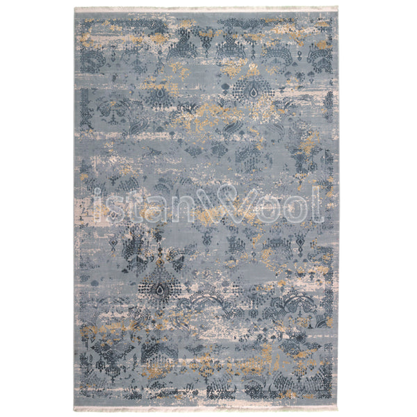 Alfombra Grande Moderna con Diseño, Gruesa, Pelo con Relieve, Color Azul con Amarillo. Colección Ulus.