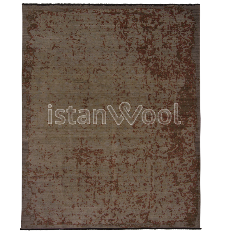 Alfombra Grande Moderna Estilo Antiguo, Pelo Corto. Color Café con Rojo. Colección Sirkeci