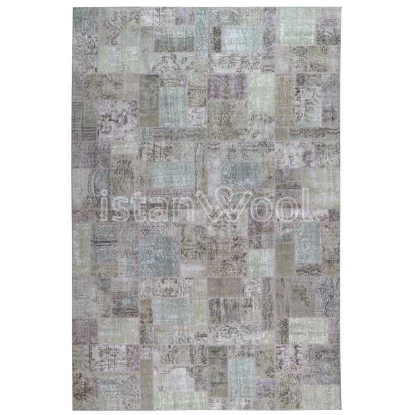 Alfombra Patchwork de Lana Hecha a Mano, Gruesa, Color Beige. Colección Kadikoy.