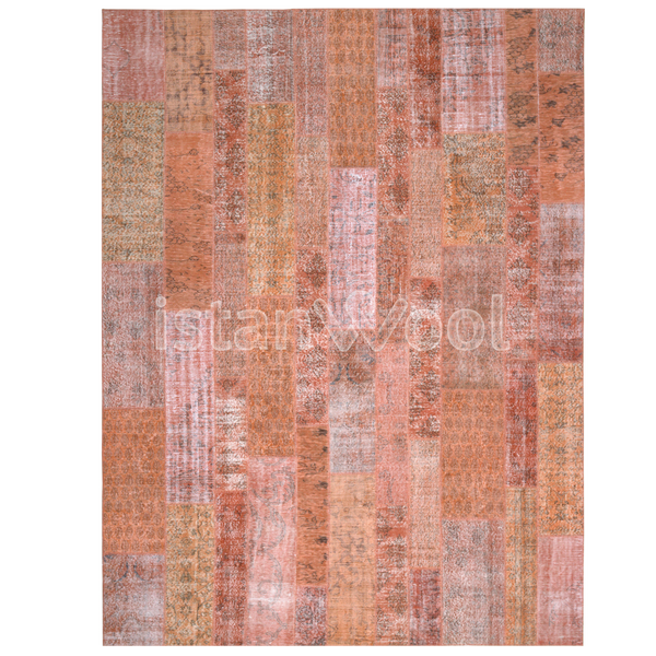 Alfombra Patchwork de Lana, Hecha a Mano, Gruesa, Naranja. Colección Kadikoy.