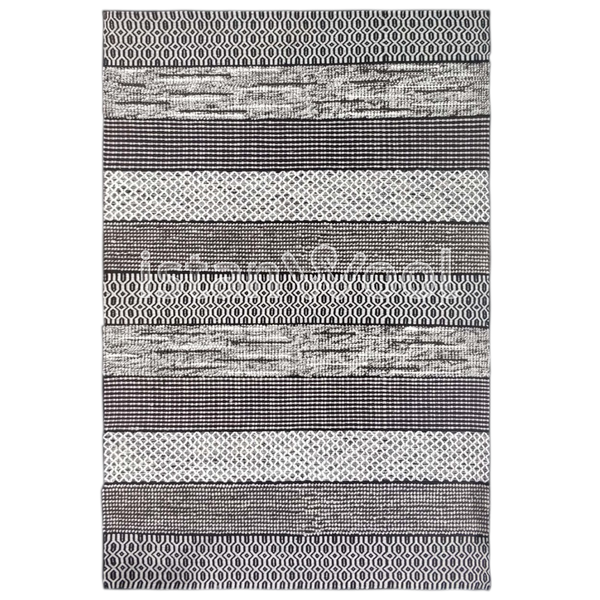 Alfombra de Lana Hecha a Mano Kilim Moderna, Gruesa, Blanca con Negro. Colección Makalu.