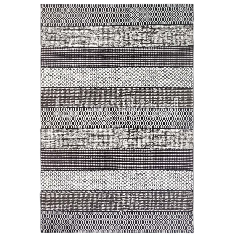 Alfombra de Lana Hecha a Mano Kilim Moderna, Gruesa, Blanca con Negro. Colección Makalu.