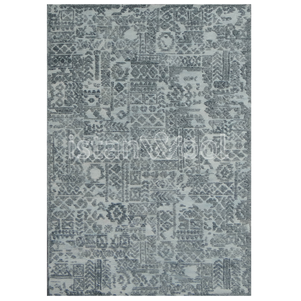 Alfombra Grande tipo Boucle, Gruesa, Pelo con Relieve, Color Gris con Verde. Colección Tibet.