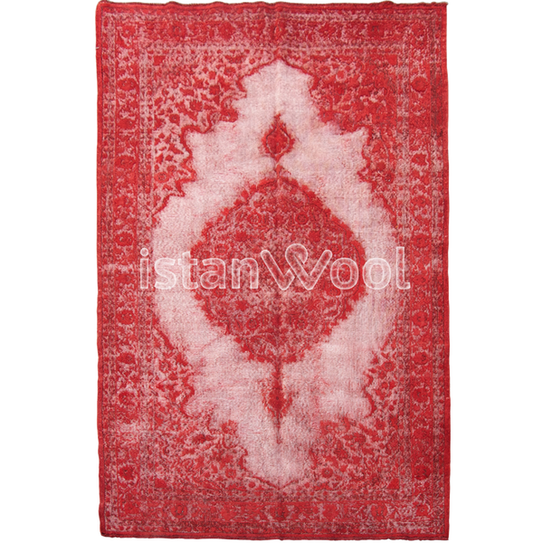 Alfombra Vintage de Lana Hecha a Mano con Nudos, Color Rojo. Colección Kalamis