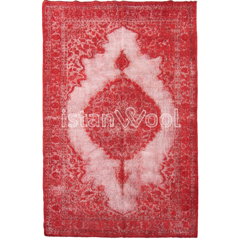 Alfombra Vintage de Lana Hecha a Mano con Nudos, Color Rojo. Colección Kalamis