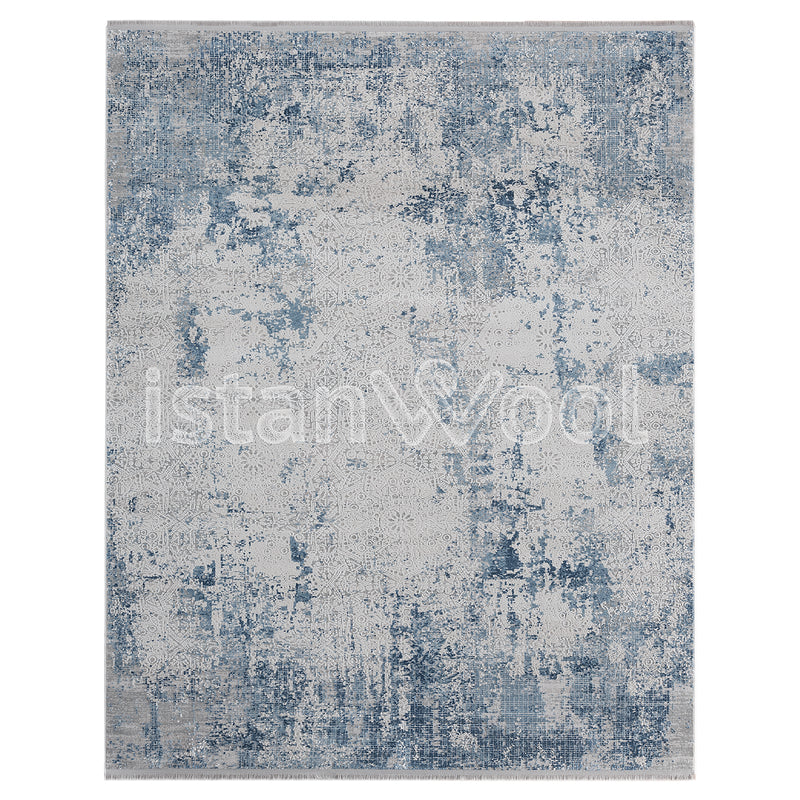 Alfombra Grande Moderna, Gruesa, Pelo con Relieve, Azul con Blanco. Colección Ulus