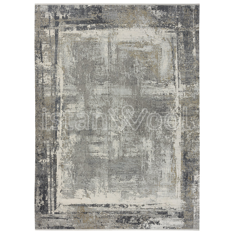 Alfombra Grande Moderna, Gruesa, Pelo con Relieve, Color Gris y Dorada. Colección Bebek.