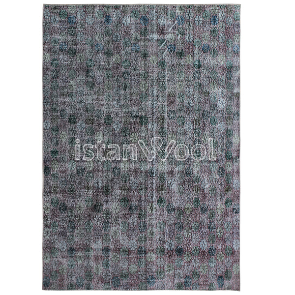Alfombra Vintage de Lana Hecha a Mano con Nudos, Fucsia y Verde. Colección Kalamis