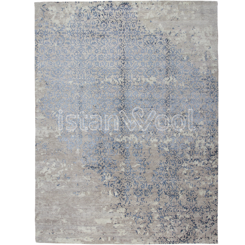 Alfombra Grande Moderna, Gruesa, Pelo con Relieve, Color gris con beige.  Colección Everest