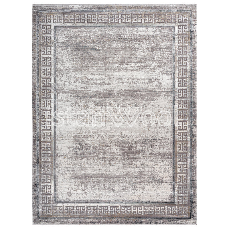 Alfombra Grande Moderna con Diseño Tradicional, Gruesa, Pelo con Relieve, Color Gris. Colección Bebek.