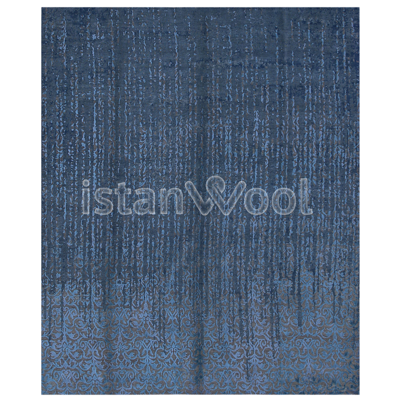 Alfombra Grande Moderna, Gruesa, Pelo con Relieve, Color Azul. Colección Everest