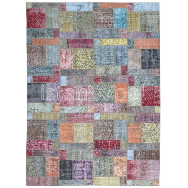 Alfombra Patchwork de Lana Hecha a Mano, Multicolor. Colección Kadikoy.