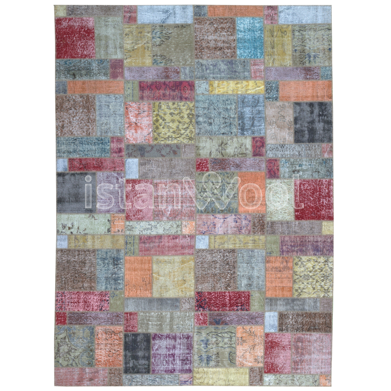 Alfombra Patchwork de Lana Hecha a Mano, Multicolor. Colección Kadikoy.