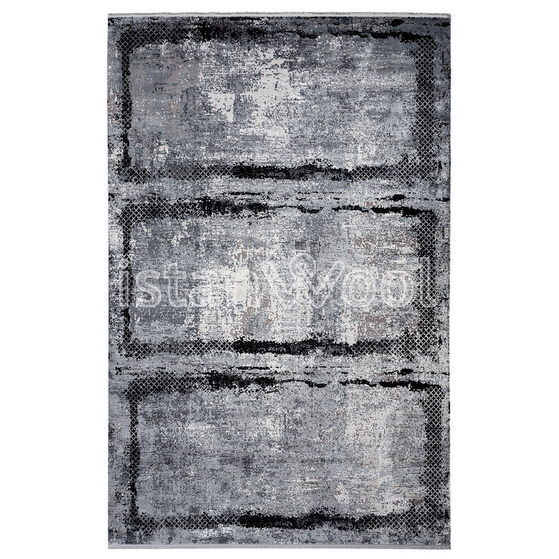 Alfombra Moderna, Gruesa, Pelo con Relieve, Color Gris con Negro. Colección Bebek.