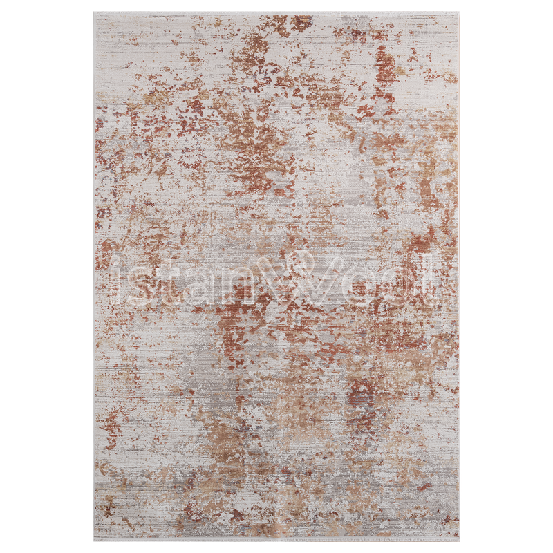 Alfombra Moderna con Diseño, Gruesa, Pelo con Relieve, Color Beige con Naranja. Colección Ulus.