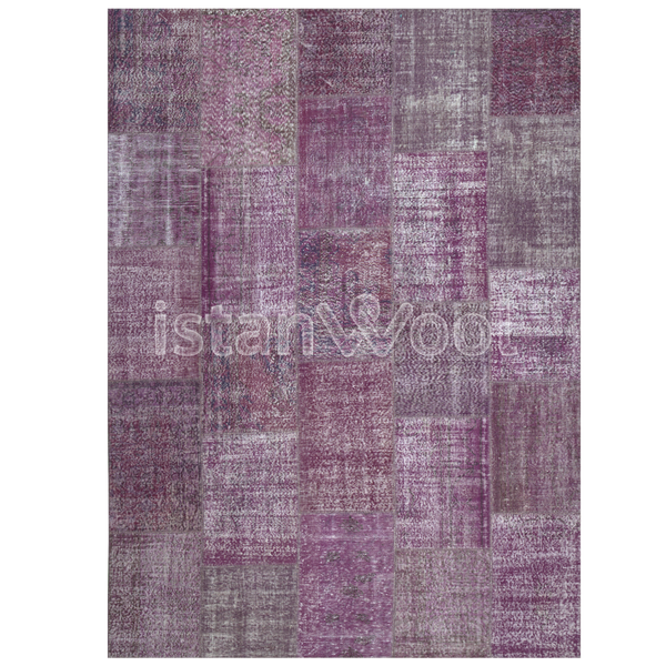Alfombra Patchwork de Lana Hecha a Mano, color Morado. Colección Kadikoy.