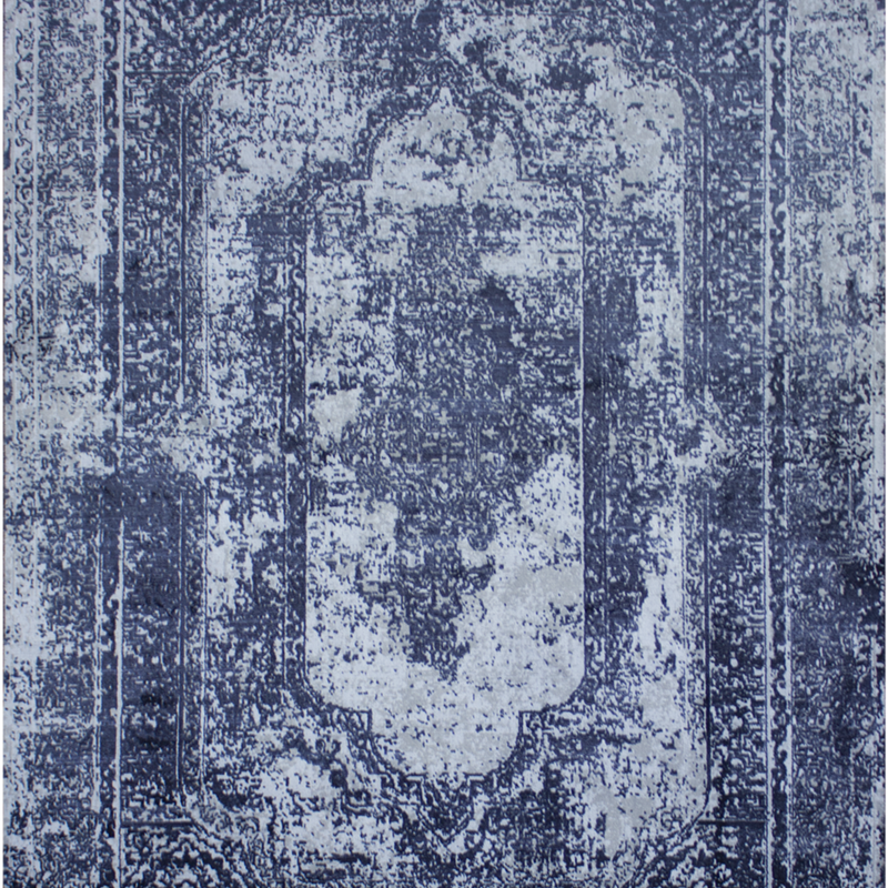 Alfombra Moderna Con Diseño Estilo Antiguo, Gruesa, Pelo con Relieve, Color Gris con Azul. Colección Ortakoy