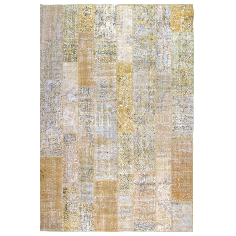 Alfombra Patchwork de Lana Hecha a Mano, color Amarillo. Colección Kadikoy.