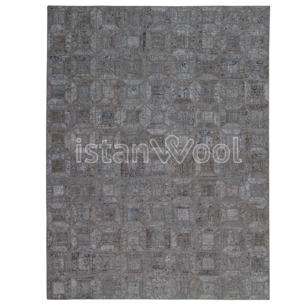 Alfombra Patchwork de Lana, Hecha a Mano, Gruesa, Gris. Colección Kadikoy.