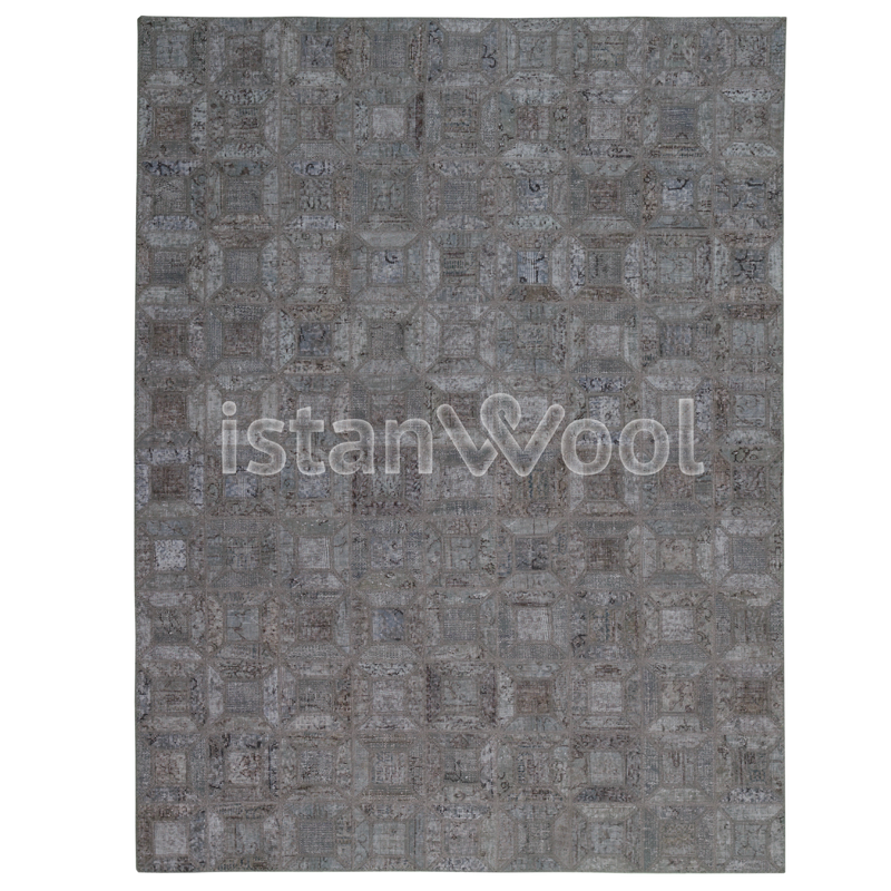 Alfombra Patchwork de Lana, Hecha a Mano, Gruesa, Gris. Colección Kadikoy.