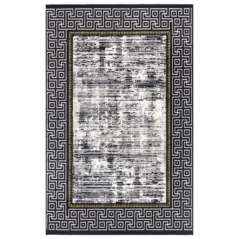 Alfombra Grande Moderna con Diseño, Gruesa, Pelo con Relieve, Color Negro con Dorado. Colección Ulus.