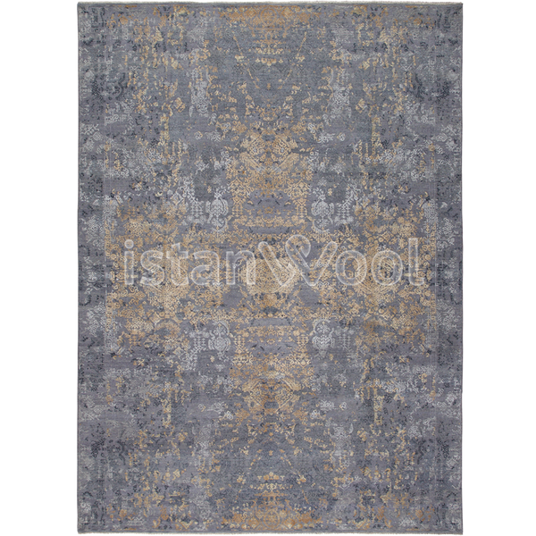 Alfombra Grande Moderna, Gruesa, Pelo con Relieve, Color Azul con Café.  Colección Everest
