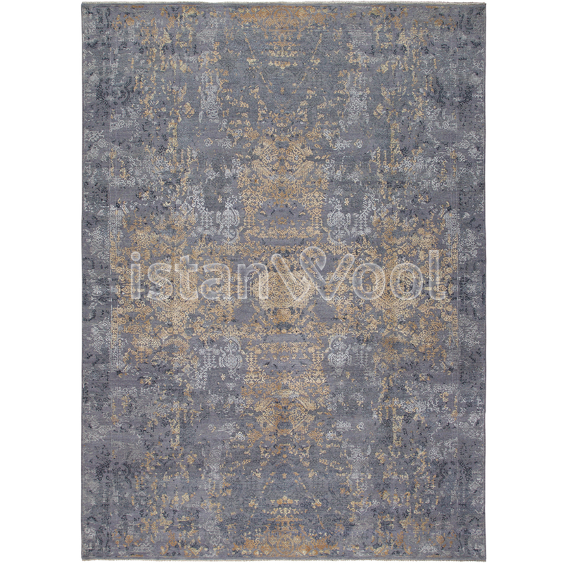 Alfombra Grande Moderna, Gruesa, Pelo con Relieve, Color Azul con Café.  Colección Everest