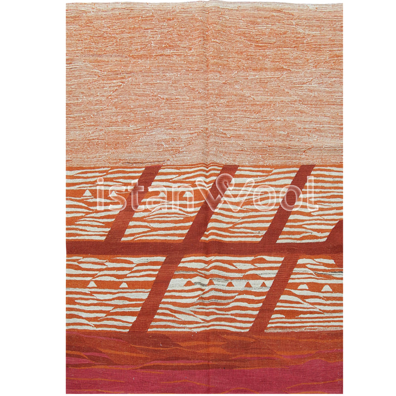 Alfombra de Lana Hecha a Mano Kilim Moderna, Gruesa, Color Naranja. Colección Makalu.