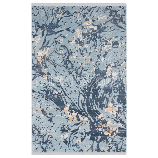 Alfombra Moderna con Diseño, Gruesa, Pelo con Relieve, Color Azul con Amarillo. Colección Ulus.