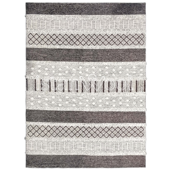 Alfombra de Lana Hecha a Mano Kilim Moderna, Gruesa, Color Beige con Café. Colección Makalu.