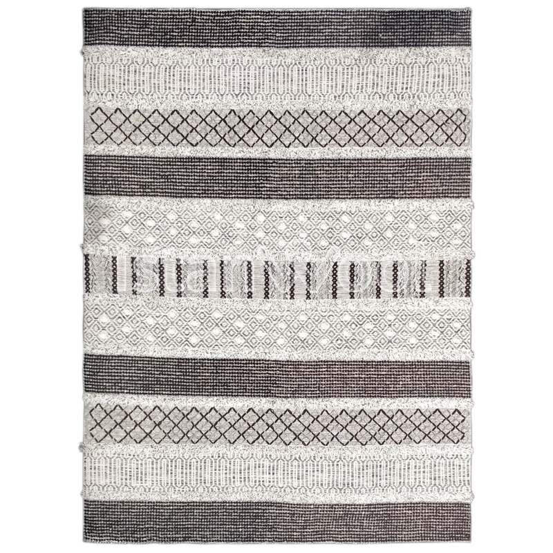 Alfombra de Lana Hecha a Mano Kilim Moderna, Gruesa, Color Beige con Café. Colección Makalu.