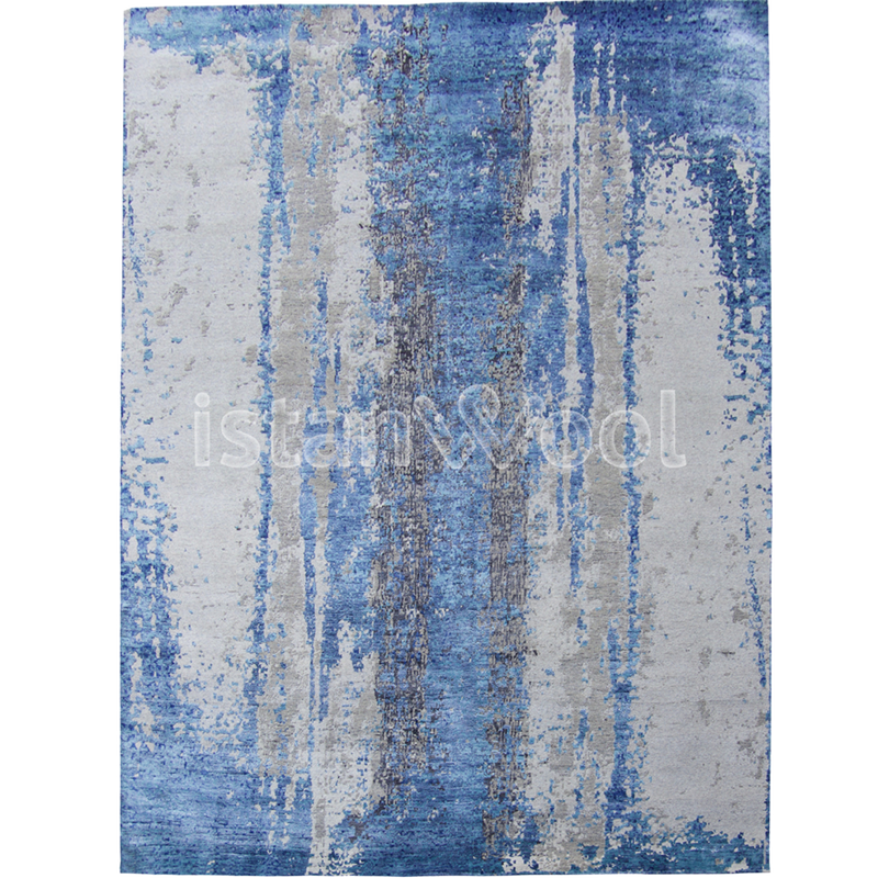 Alfombra Grande Moderna, Gruesa, Pelo con Relieve, Color Azul. Colección Everest