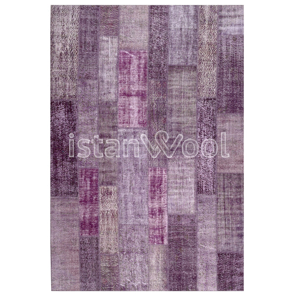 Alfombra Patchwork de Lana, Hecha a Mano, Gruesa, Morada. Colección Kadikoy.