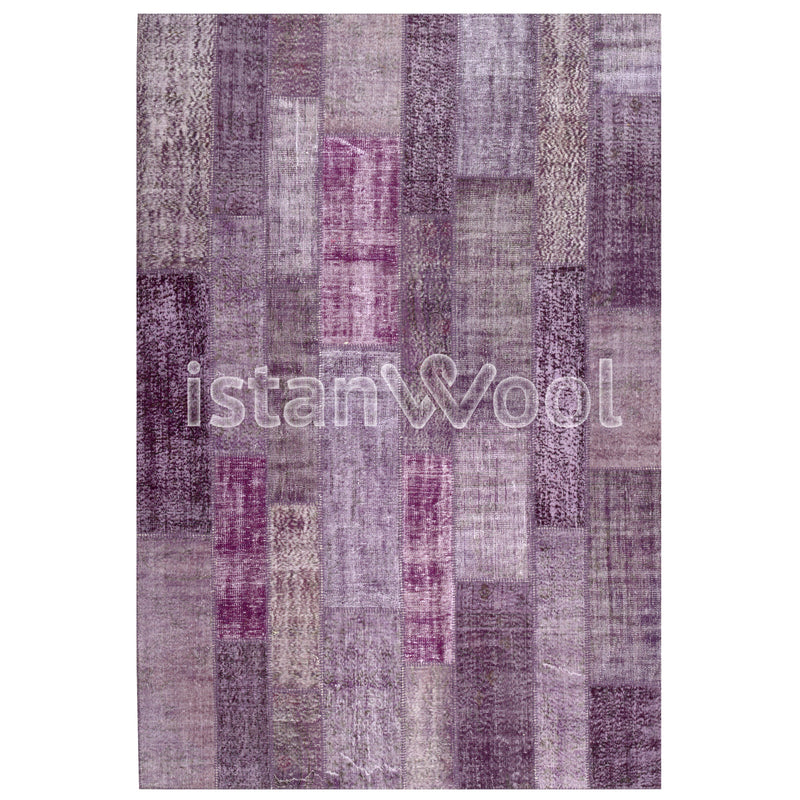 Alfombra Patchwork de Lana, Hecha a Mano, Gruesa, Morada. Colección Kadikoy.