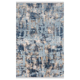 Alfombra Grande Moderna con Diseño, Gruesa, Pelo con Relieve, Color Azul con Amarillo. Colección Ulus.