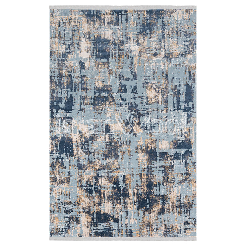 Alfombra Grande Moderna con Diseño, Gruesa, Pelo con Relieve, Color Azul con Amarillo. Colección Ulus.