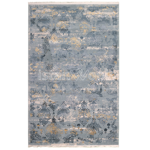 Alfombra Grande Moderna con Diseño, Gruesa, Pelo con Relieve, Color Azul con Amarillo. Colección Ulus.