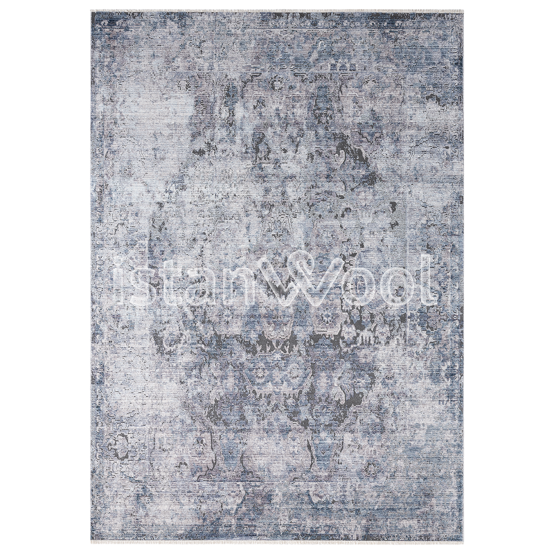 Alfombra Moderna Con Diseño, Gruesa, Pelo con Relieve, Color Azul. Colección Riva