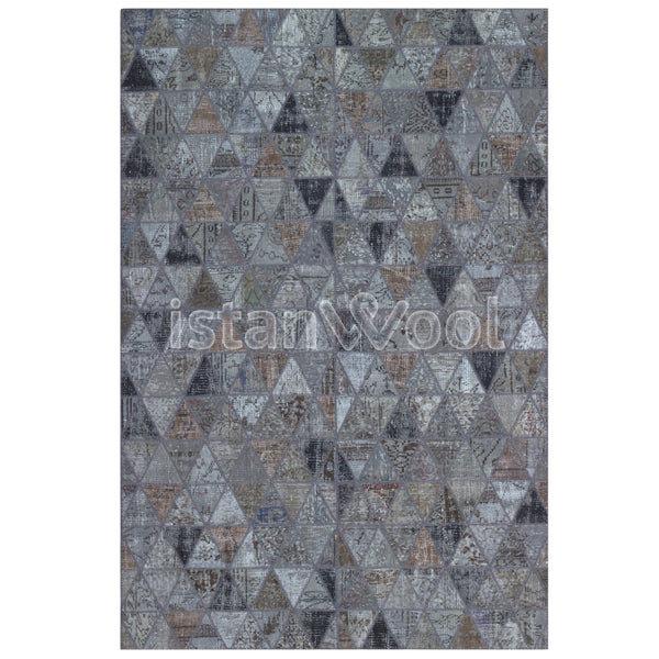 Alfombra Patchwork de Lana, Hecha a Mano, Gruesa, Color Gris. Colección Kadikoy.