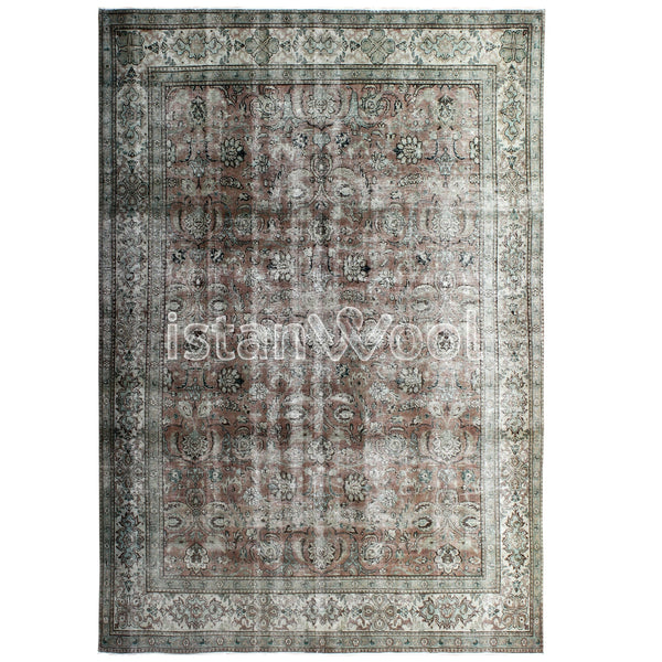 Alfombra Vintage de Lana Hecha a Mano con Nudos, Verde. Colección Kalamis